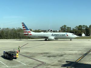 Het vliegtuig van American Airlines dat ons naar Los Angeles bracht