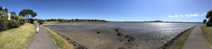 Wandelen langs baai in Auckland