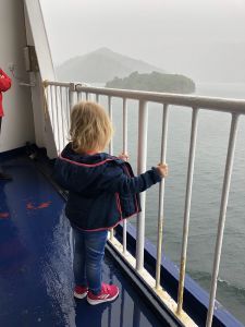 Regen en mist op de ferry naar Picton